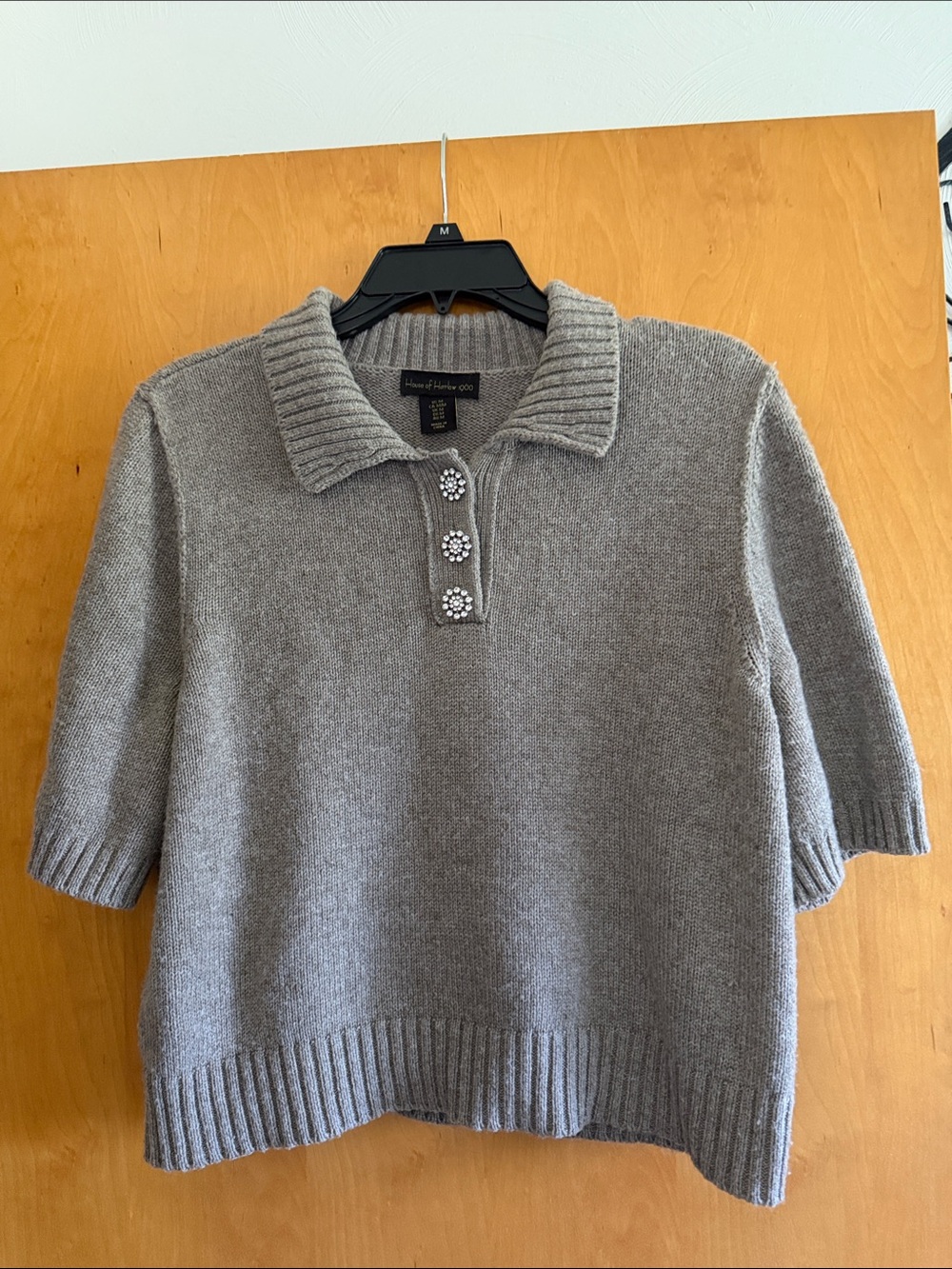 House of Harlow taupe Short-Sleeve Polo Sweater